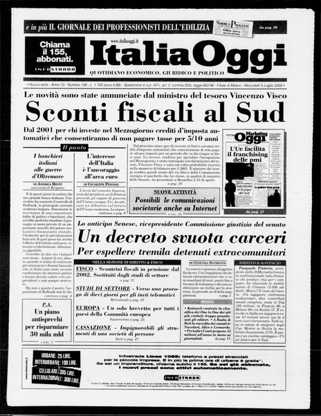 Italia oggi : quotidiano di economia finanza e politica